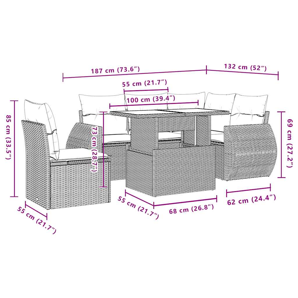 Set Divano da Giardino 6pz con Cuscini Grigio Chiaro Polyrattan | homemem39