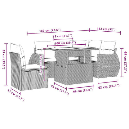 Set Divano da Giardino 6pz con Cuscini Grigio Chiaro Polyrattan | homemem39