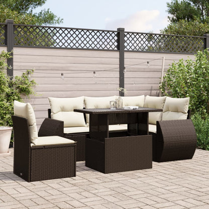 Set Divano da Giardino 6 pz con Cuscini Marrone in Polyrattan - homemem39