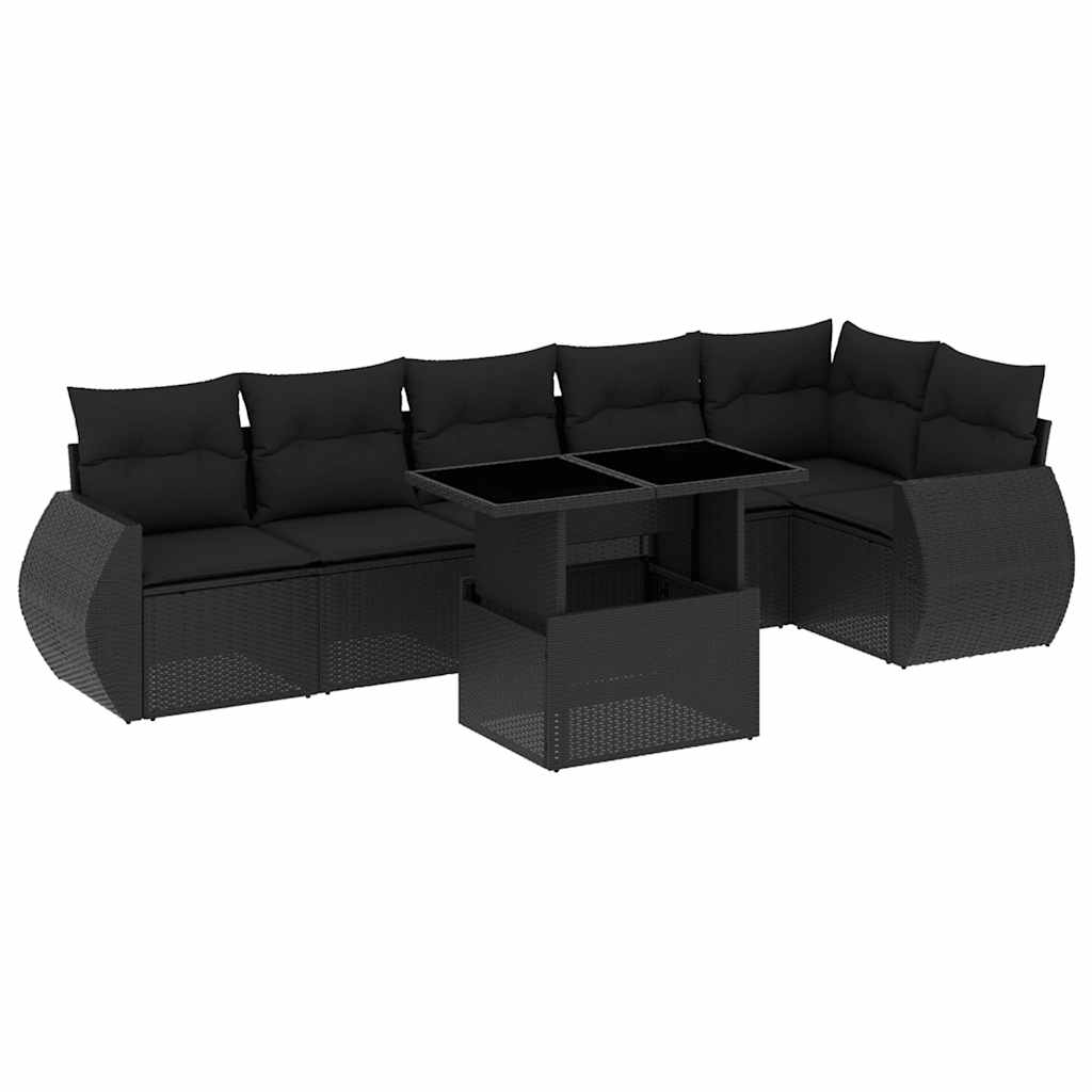Set Divani da Giardino con Cuscini 7pz Nero Polyrattan | homemem39