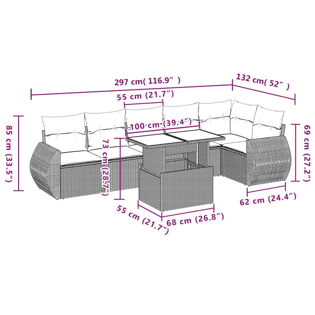 Set Divani da Giardino con Cuscini 7pz Nero Polyrattan | homemem39