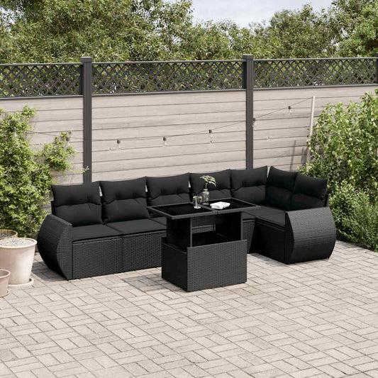 Set Divani da Giardino con Cuscini 7pz Nero Polyrattan