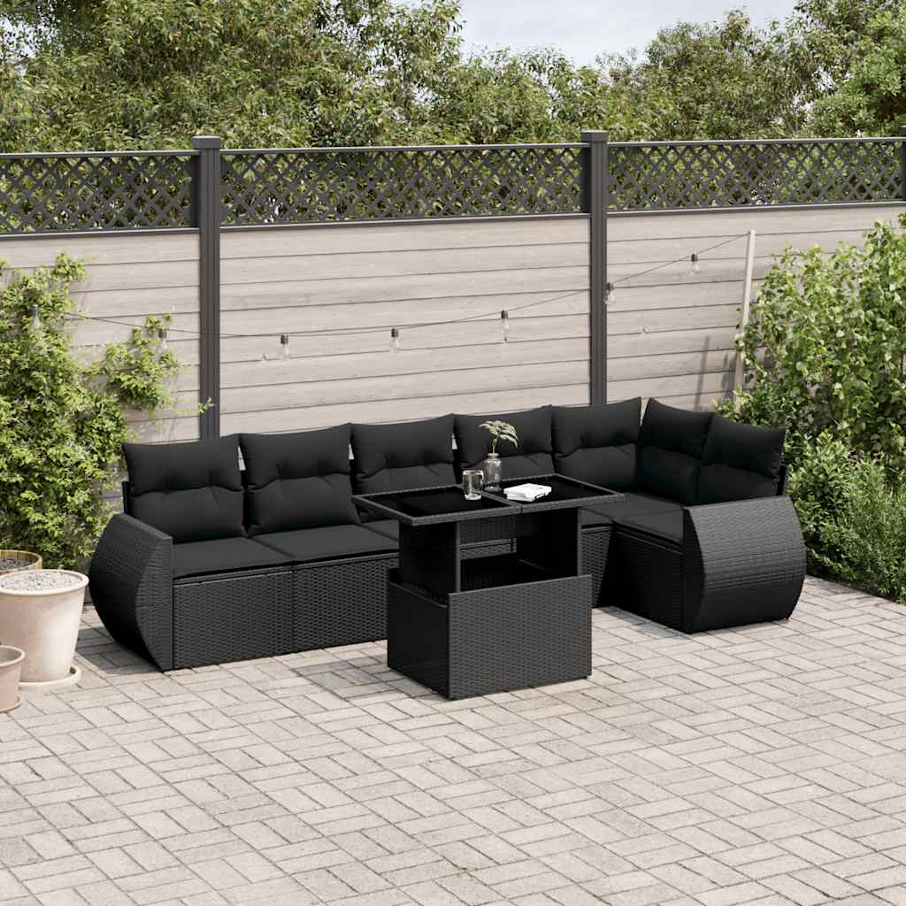 Set Divani da Giardino con Cuscini 7pz Nero Polyrattan - homemem39