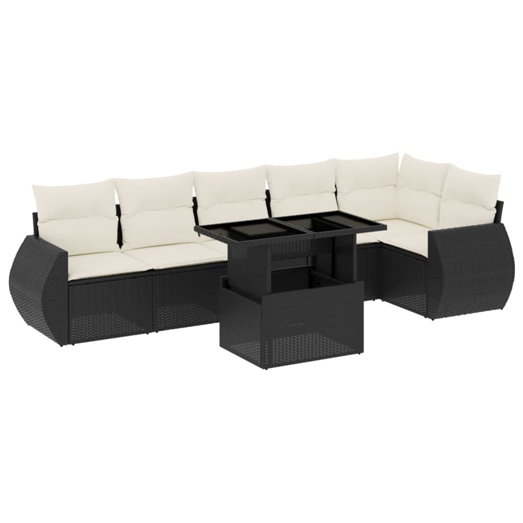 Set Divani da Giardino con Cuscini 7pz Nero Polyrattan | homemem39