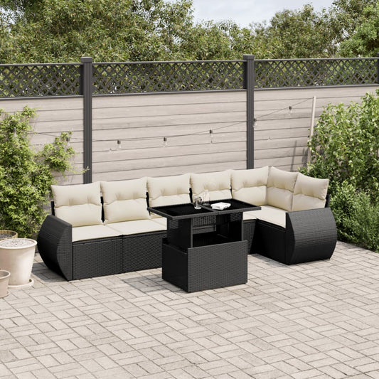 Set Divani da Giardino con Cuscini 7pz Nero Polyrattan | homemem39