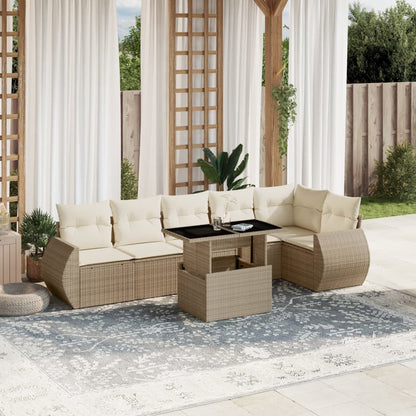 Set Divani da Giardino 7 pz con Cuscini Beige in Polyrattan | homemem39
