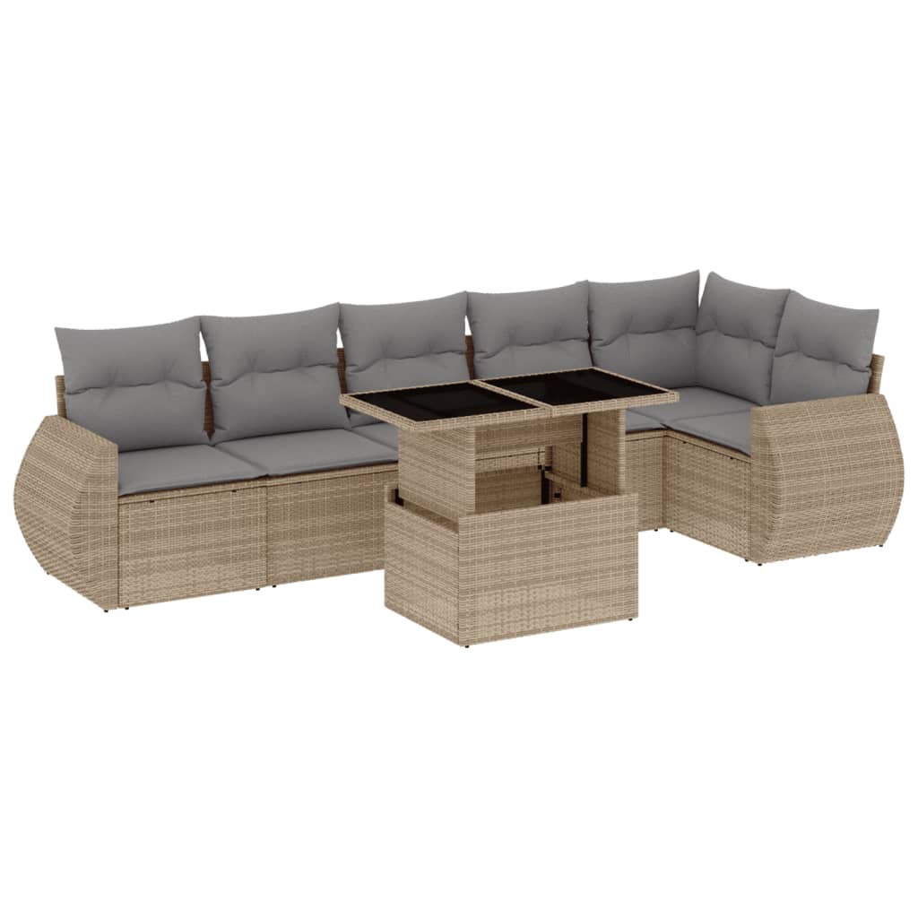 Set Divani da Giardino 7 pz con Cuscini Beige in Polyrattan - homemem39