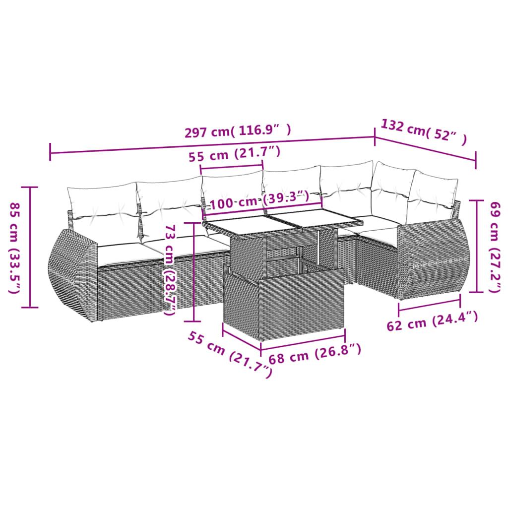 Set Divani da Giardino 7 pz con Cuscini Beige in Polyrattan | homemem39