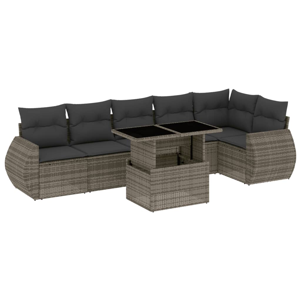 Set Divani da Giardino 7 pz con Cuscini Grigio in Polyrattan - homemem39