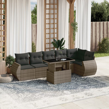 Set Divani da Giardino 7 pz con Cuscini Grigio in Polyrattan | homemem39