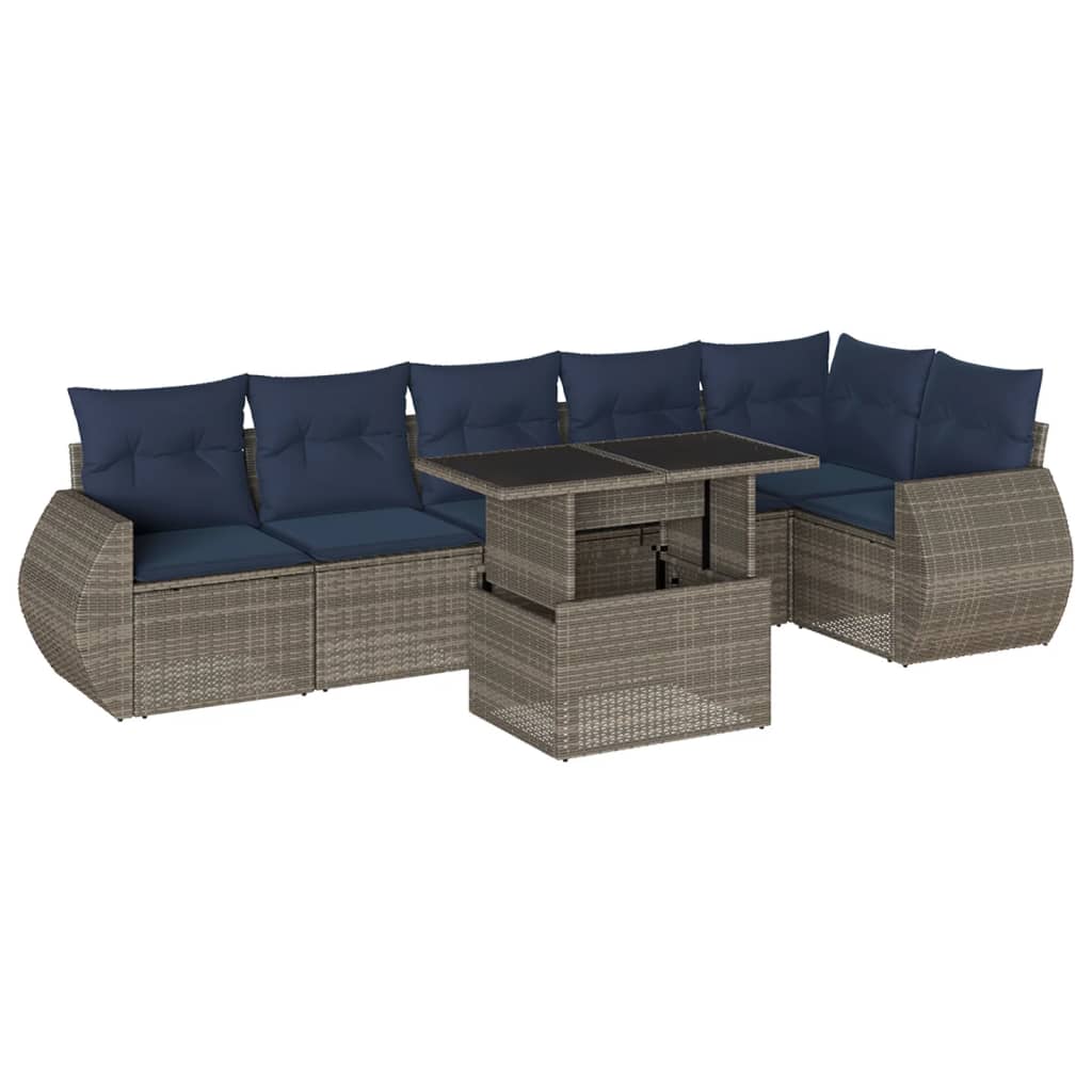 Set Divani da Giardino 7 pz con Cuscini Grigio in Polyrattan