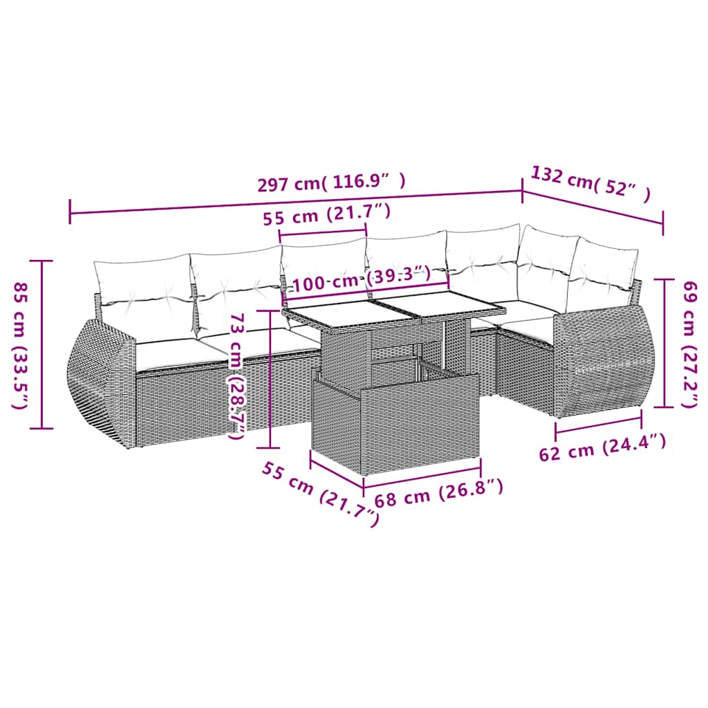 Set Divani da Giardino 7 pz con Cuscini Grigio in Polyrattan | homemem39