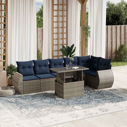 Set Divani da Giardino 7 pz con Cuscini Grigio in Polyrattan | homemem39