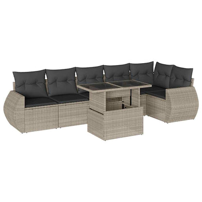 Set Divani da Giardino 7pz con Cuscini Grigio Chiaro Polyrattan