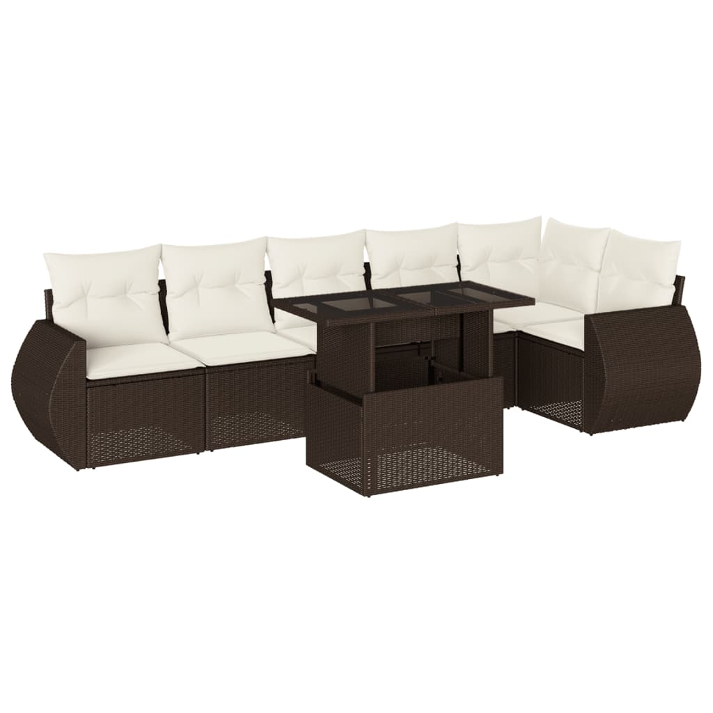 Set Divani da Giardino 7 pz con Cuscini Marrone in Polyrattan | homemem39