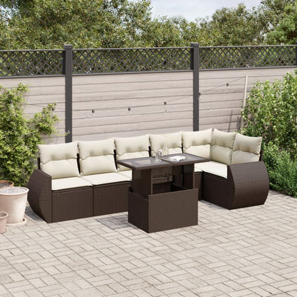 Set Divani da Giardino 7 pz con Cuscini Marrone in Polyrattan - homemem39