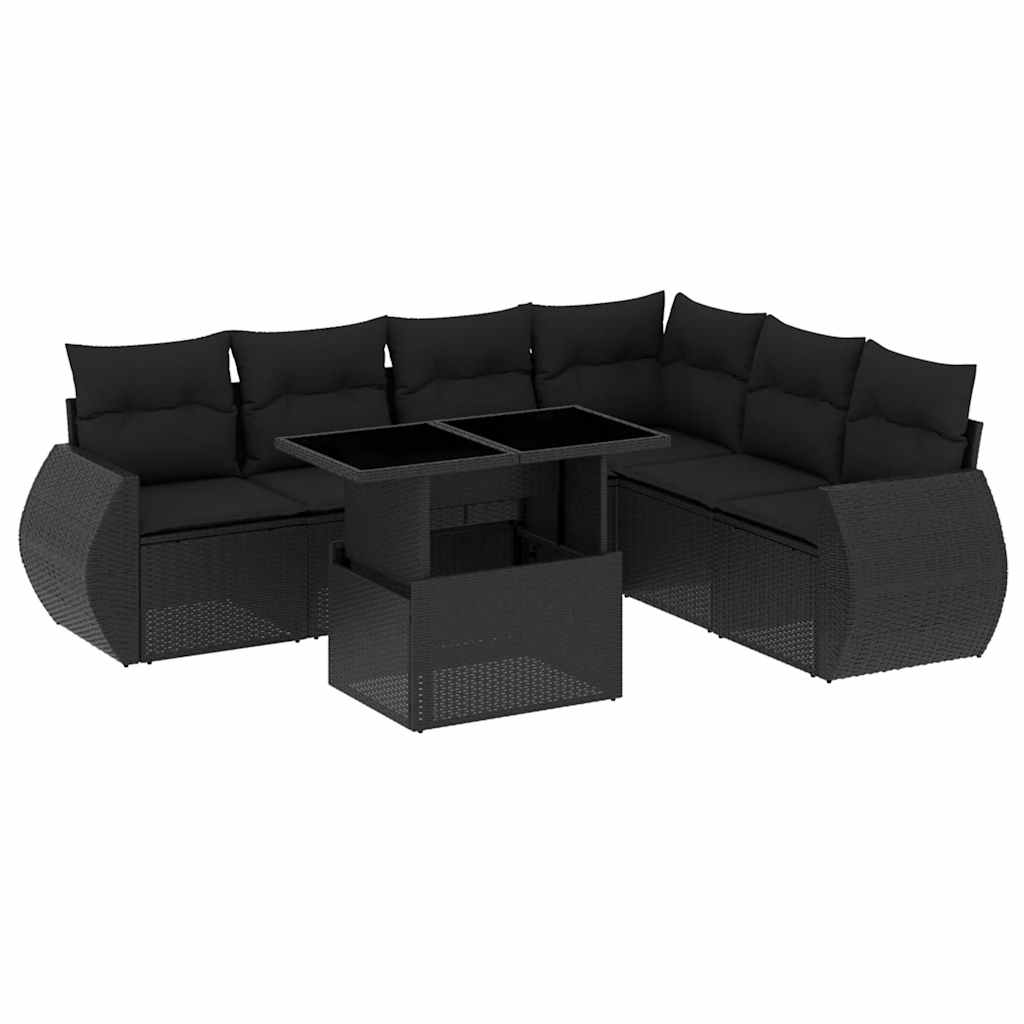 Set Divani da Giardino con Cuscini 7pz Nero Polyrattan | homemem39