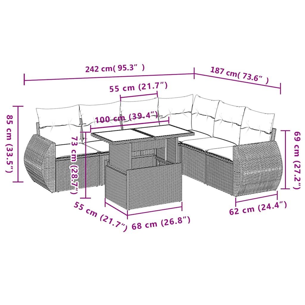 Set Divani da Giardino con Cuscini 7pz Nero Polyrattan | homemem39