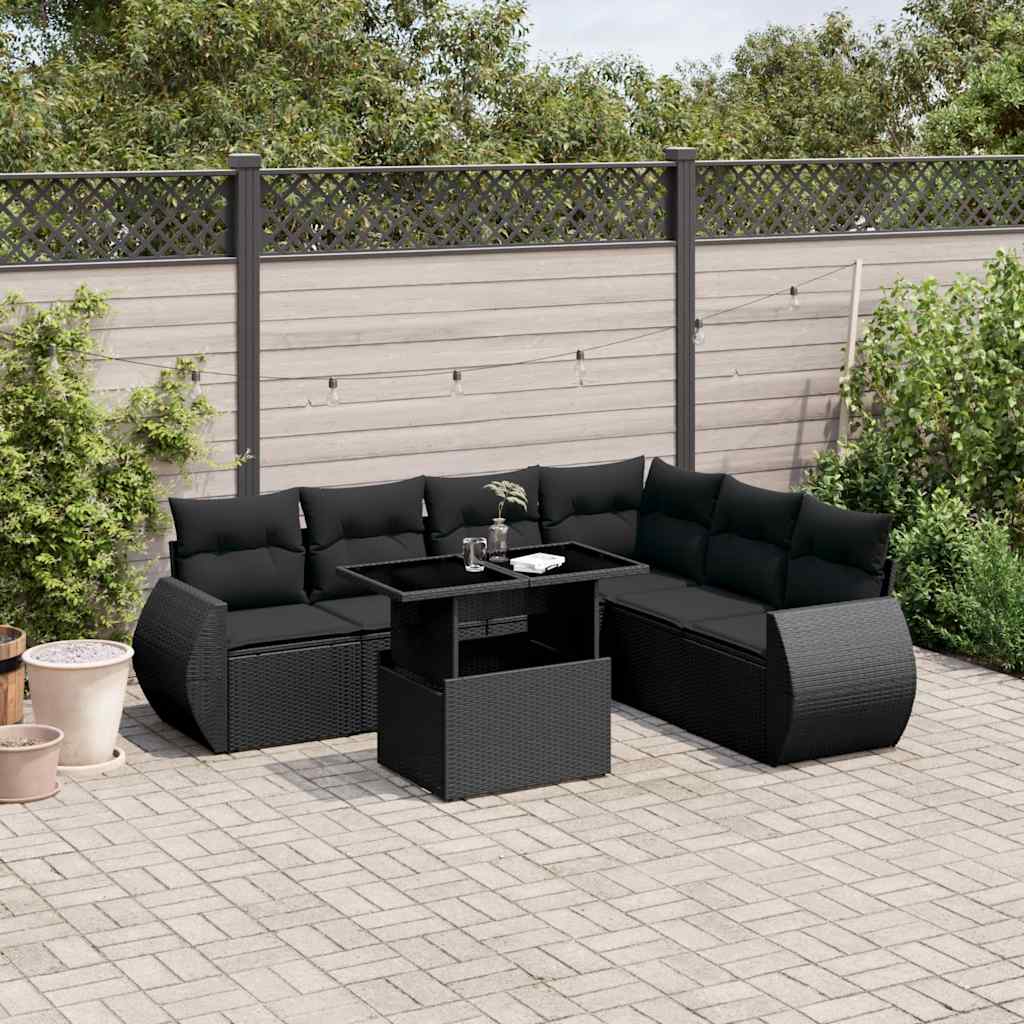 Set Divani da Giardino con Cuscini 7pz Nero Polyrattan | homemem39