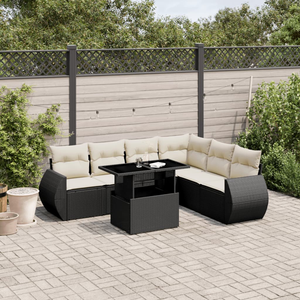 Set Divani da Giardino con Cuscini 7pz Nero Polyrattan - homemem39