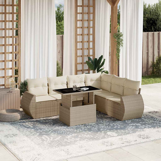 Set Divani da Giardino 7 pz con Cuscini Beige in Polyrattan - homemem39
