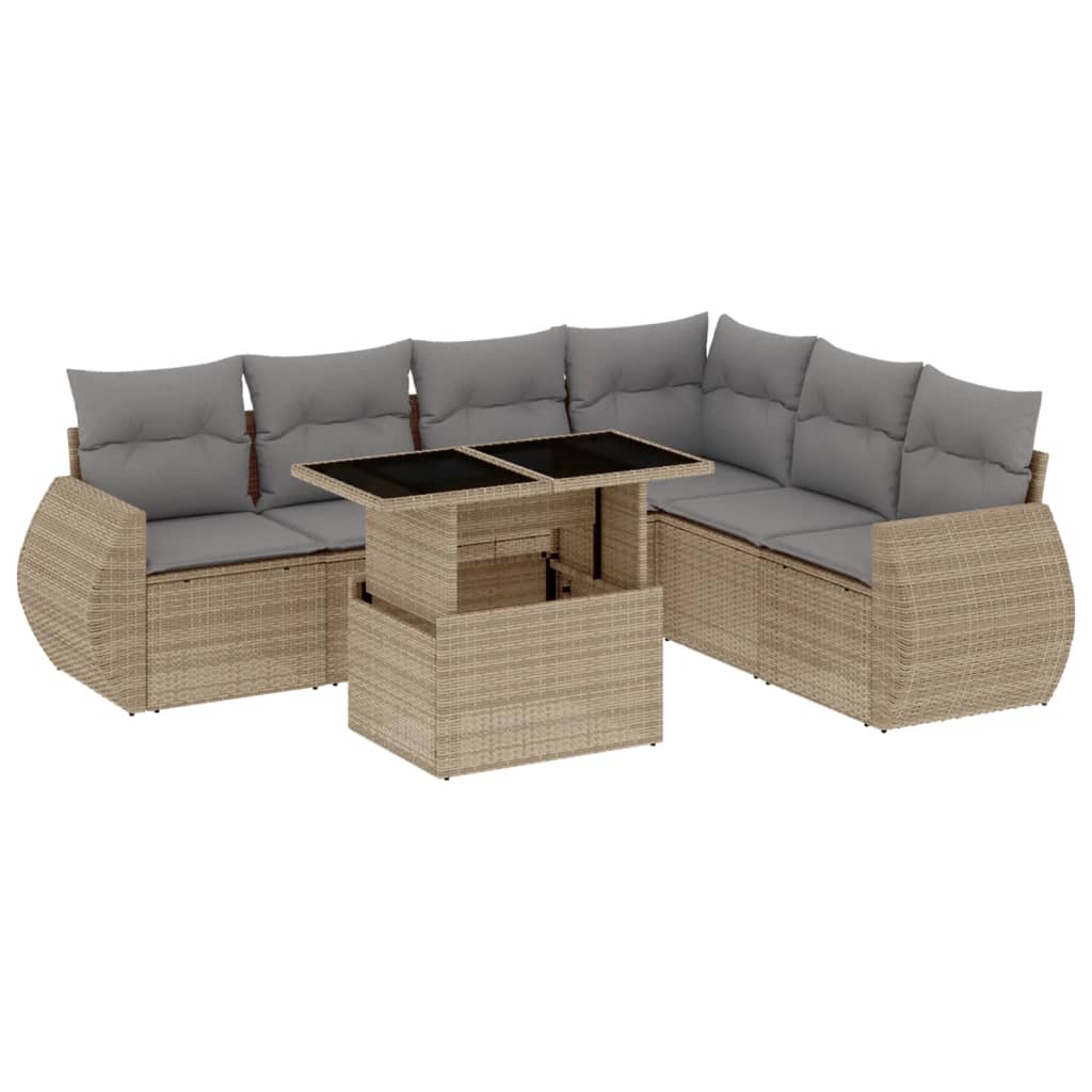 Set Divani da Giardino 7 pz con Cuscini Beige in Polyrattan | homemem39