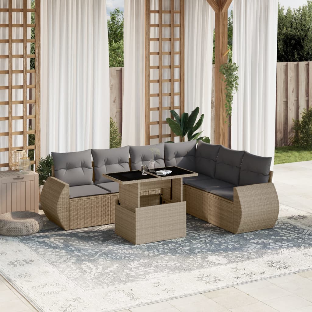 Set Divani da Giardino 7 pz con Cuscini Beige in Polyrattan | homemem39