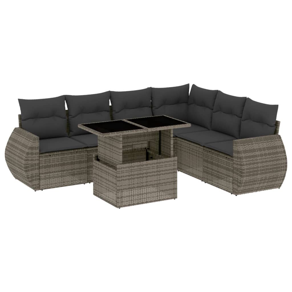 Set Divani da Giardino 7 pz con Cuscini Grigio in Polyrattan | homemem39