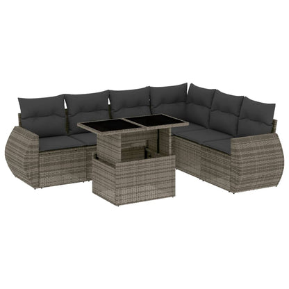 Set Divani da Giardino 7 pz con Cuscini Grigio in Polyrattan | homemem39