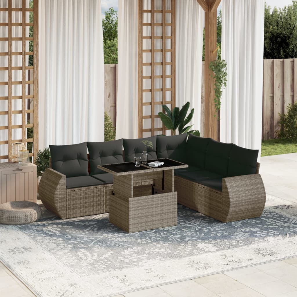 Set Divani da Giardino 7 pz con Cuscini Grigio in Polyrattan | homemem39