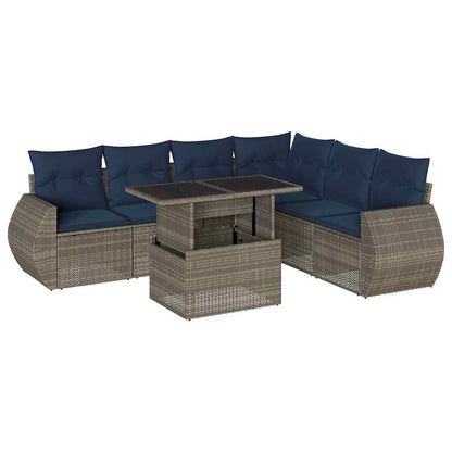 Set Divani da Giardino 7 pz con Cuscini Grigio in Polyrattan | homemem39