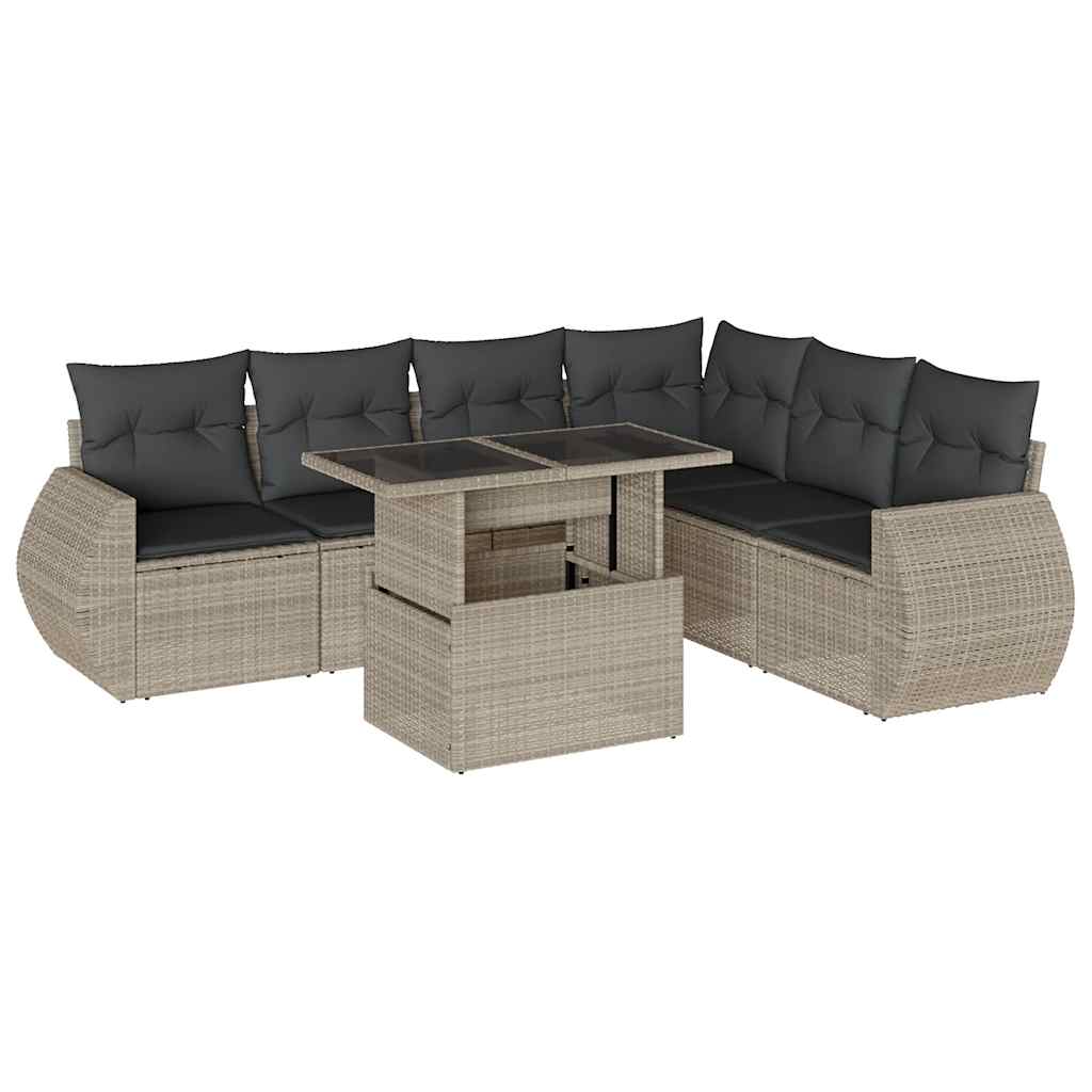 Set Divani da Giardino 7pz con Cuscini Grigio Chiaro Polyrattan | homemem39
