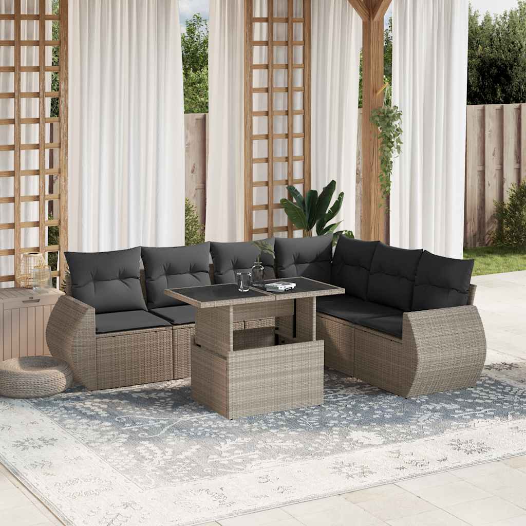 Set Divani da Giardino 7pz con Cuscini Grigio Chiaro Polyrattan | homemem39