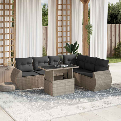 Set Divani da Giardino 7pz con Cuscini Grigio Chiaro Polyrattan | homemem39
