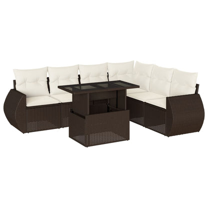 Set Divani da Giardino 7 pz con Cuscini Marrone in Polyrattan - homemem39
