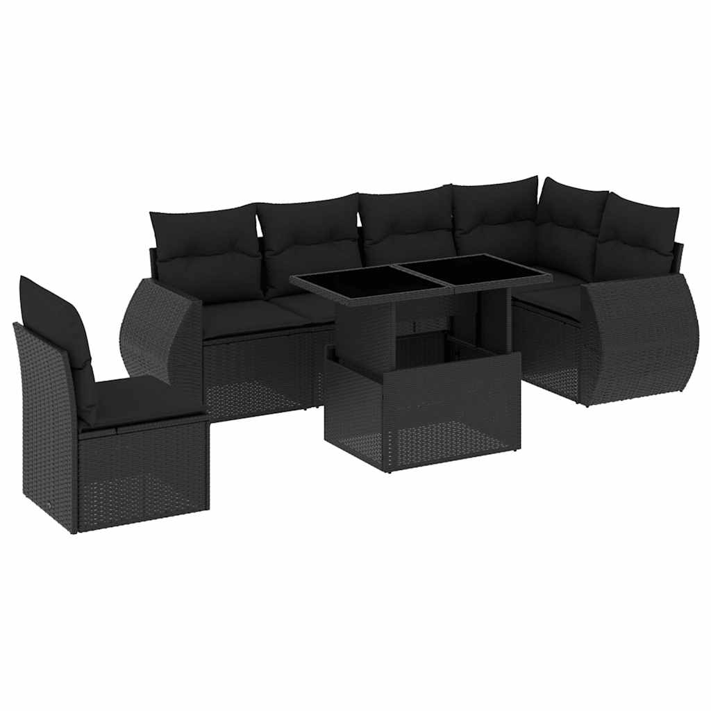 Set Divani da Giardino con Cuscini 7pz Nero Polyrattan | homemem39