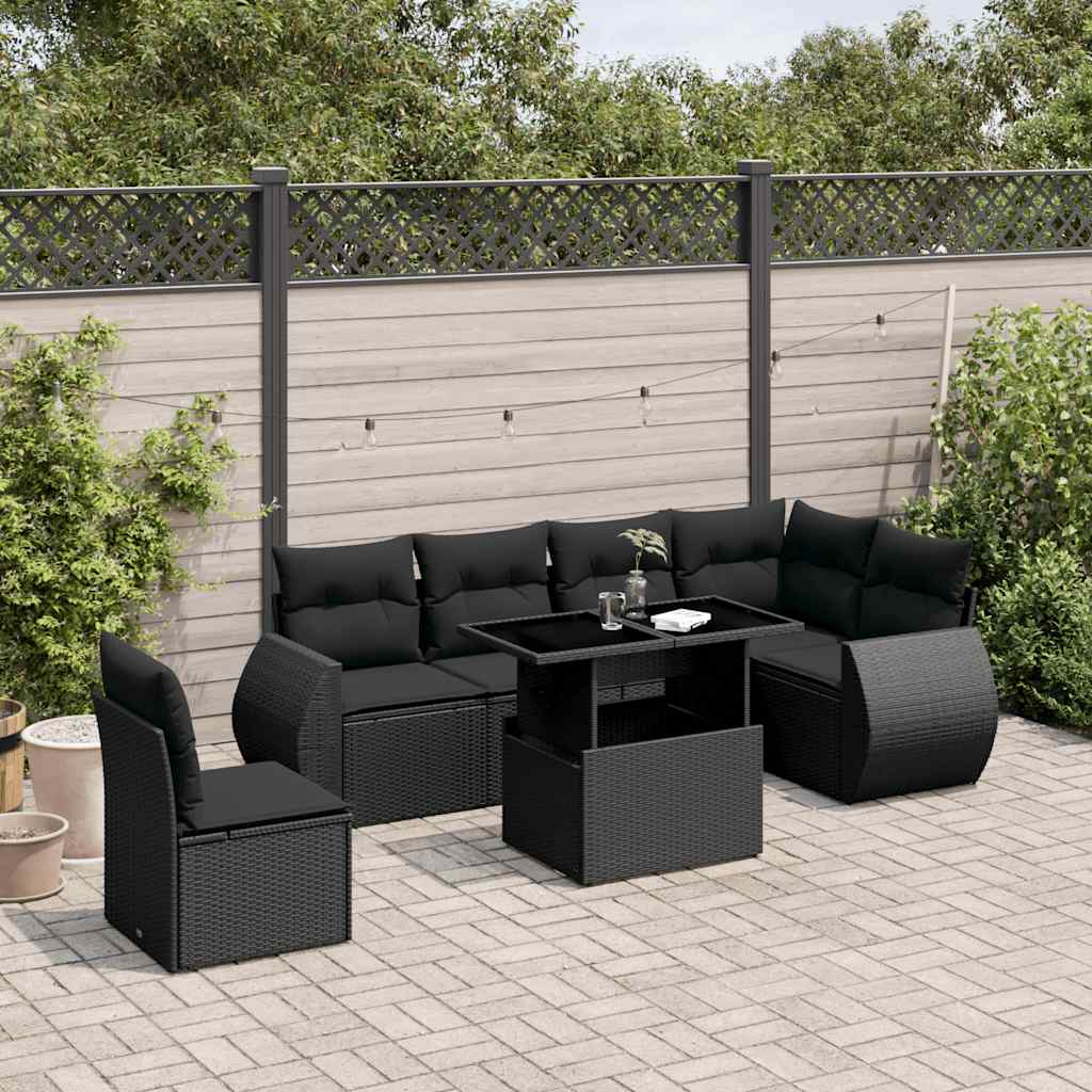 Set Divani da Giardino con Cuscini 7pz Nero Polyrattan | homemem39