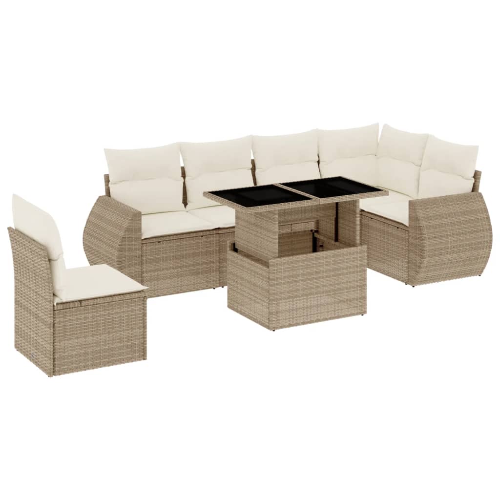 Set Divani da Giardino 7 pz con Cuscini Beige in Polyrattan - homemem39