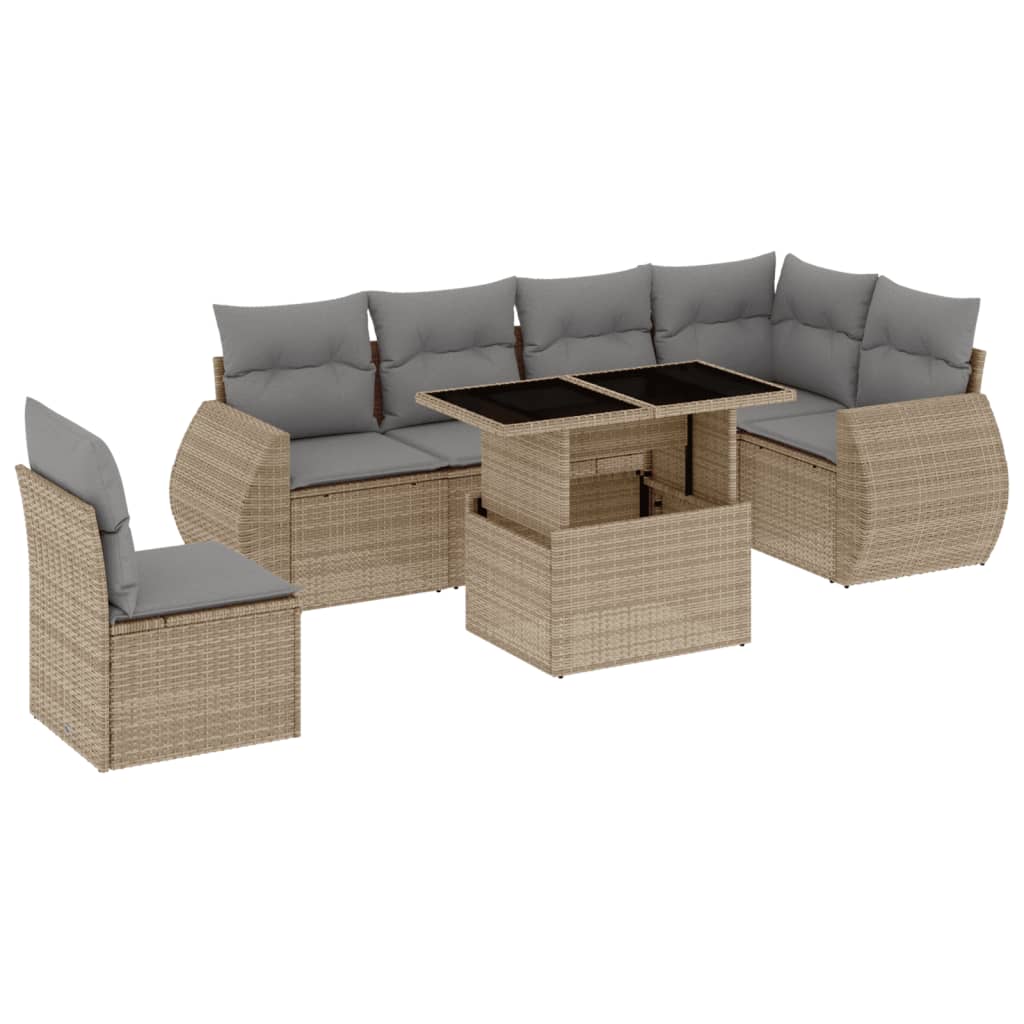 Set Divani da Giardino 7 pz con Cuscini Beige in Polyrattan | homemem39