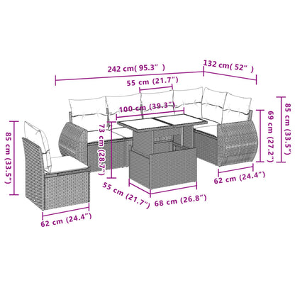 Set Divani da Giardino 7 pz con Cuscini Beige in Polyrattan | homemem39