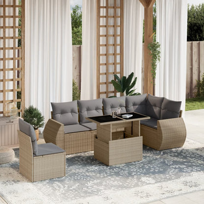 Set Divani da Giardino 7 pz con Cuscini Beige in Polyrattan | homemem39