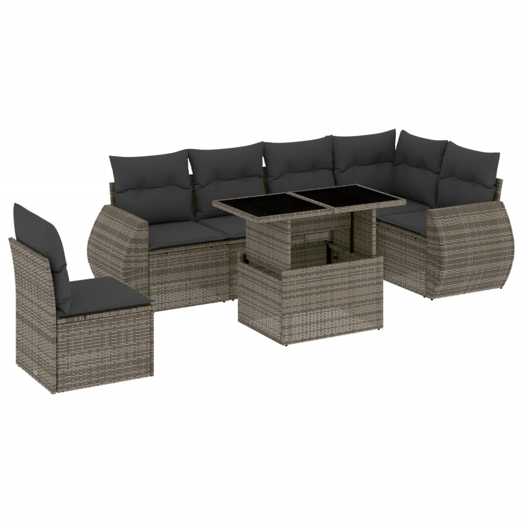 Set Divani da Giardino 7 pz con Cuscini Grigio in Polyrattan - homemem39