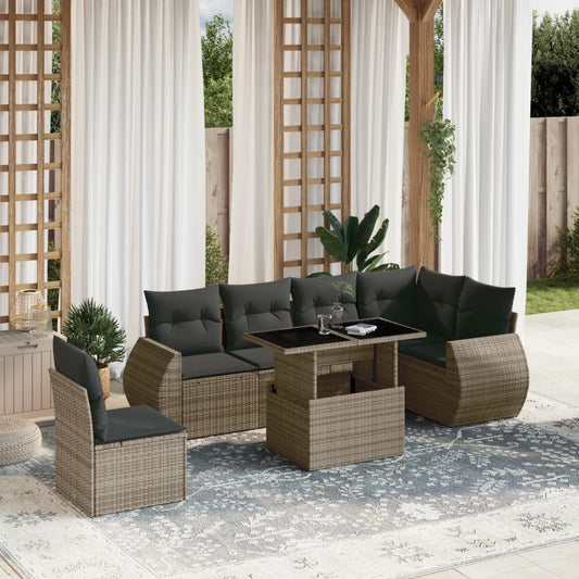 Set Divani da Giardino 7 pz con Cuscini Grigio in Polyrattan - homemem39