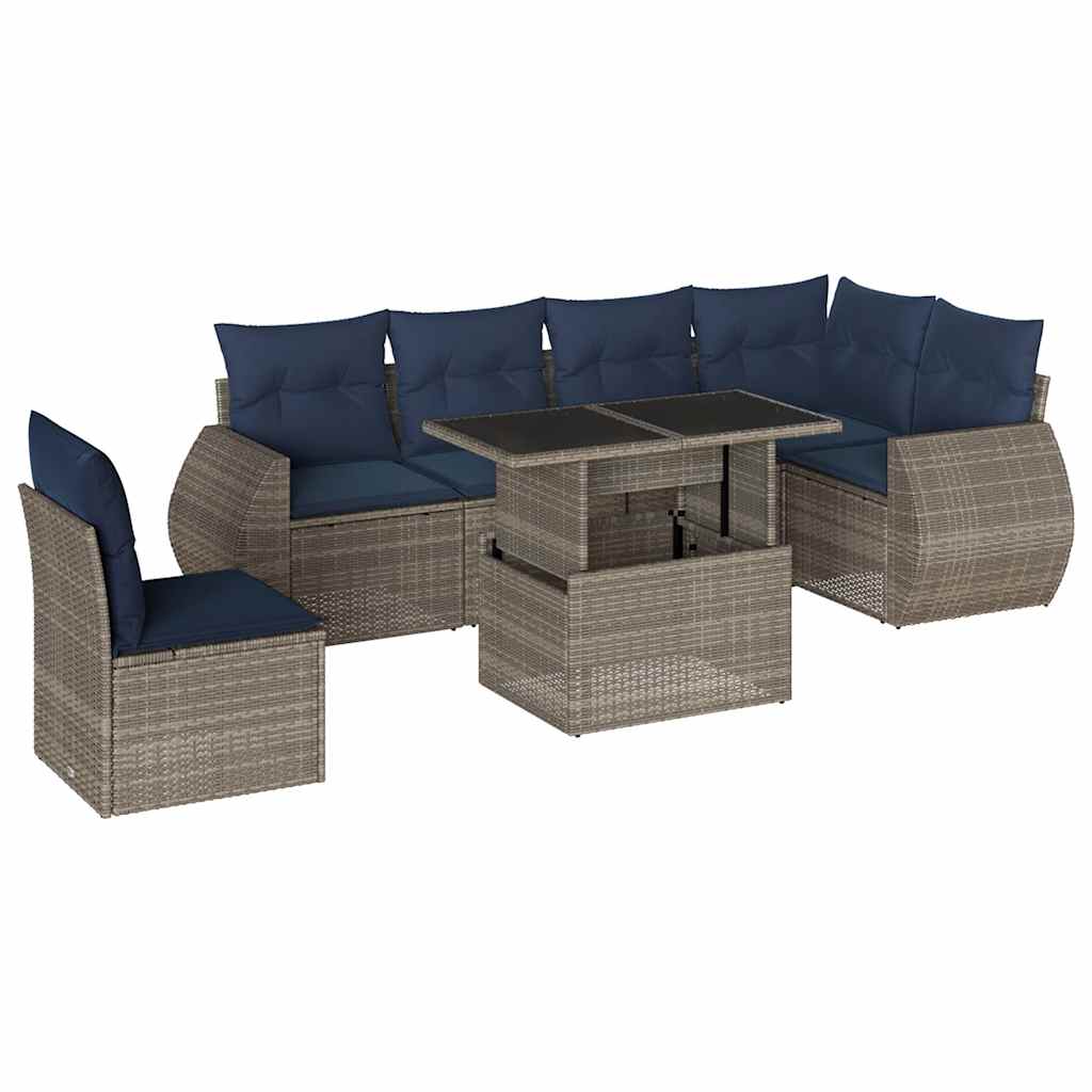 Set Divani da Giardino 7 pz con Cuscini Grigio in Polyrattan | homemem39
