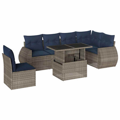Set Divani da Giardino 7 pz con Cuscini Grigio in Polyrattan