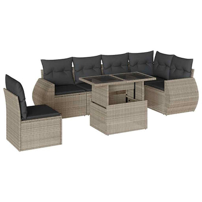Set Divani da Giardino 7pz con Cuscini Grigio Chiaro Polyrattan - homemem39