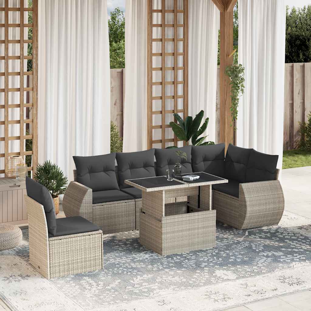 Set Divani da Giardino 7pz con Cuscini Grigio Chiaro Polyrattan - homemem39