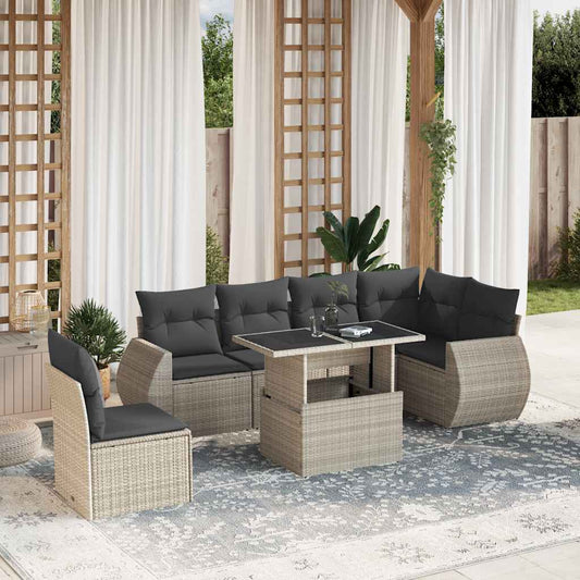 Set Divani da Giardino 7pz con Cuscini Grigio Chiaro Polyrattan - homemem39