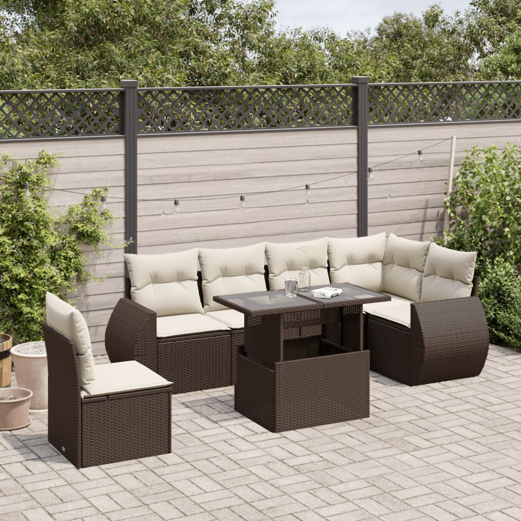 Set Divani da Giardino 7 pz con Cuscini Marrone in Polyrattan - homemem39