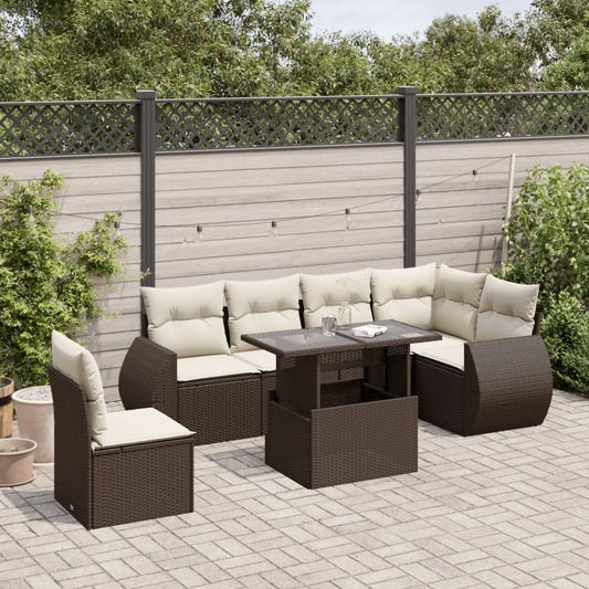 Set Divani da Giardino 7 pz con Cuscini Marrone in Polyrattan - homemem39
